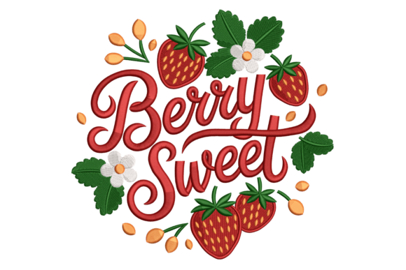 Berry Sweet – Strawberry Script and 🍓 Berry Sweet Strawberry Floral Wreath Embroidery Design 🌸
